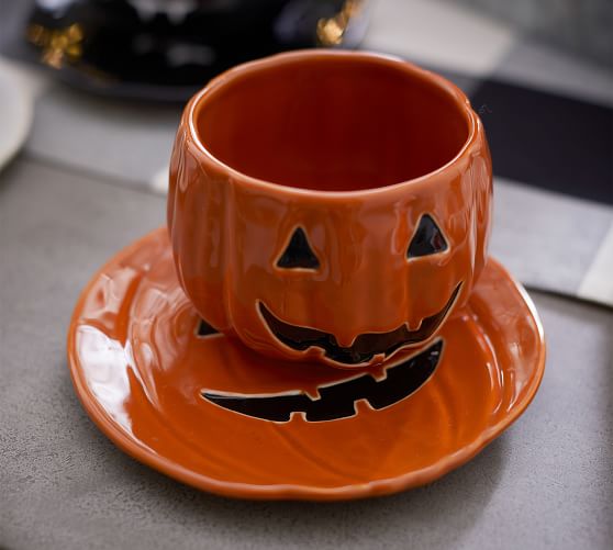 Pottery Barn Kids Set 4 Halloween Pumpkin Jack O Lantern Melamine Plates NEW 