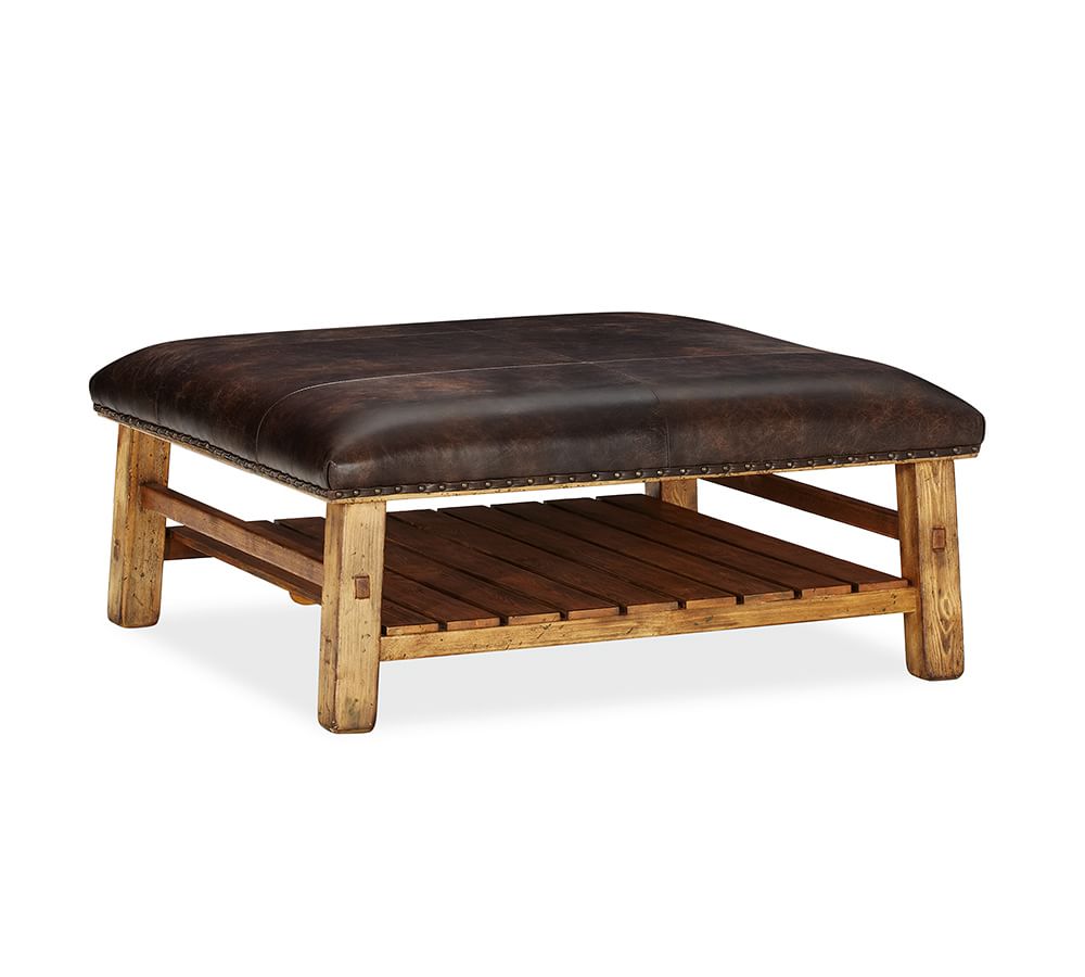 Caden Square Leather Ottoman Pottery Barn