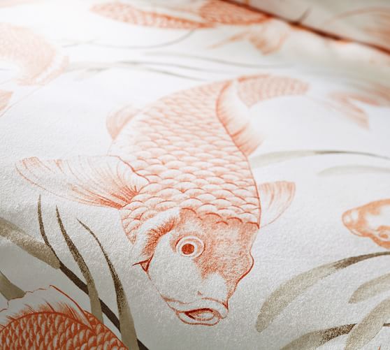 Roostery Duvet Cover Carp Chinoiserie China Pattern Japan Koi Fish Water Print 100% Cotton Sateen Duvet Cover Twin 