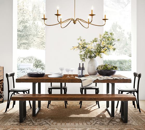 Griffin Reclaimed Wood Dining Table, Metal Wood Dining Table Set