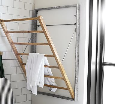 Galvanized Wall Mount Laundry Drying, Wooden Laundry Hanging Rack