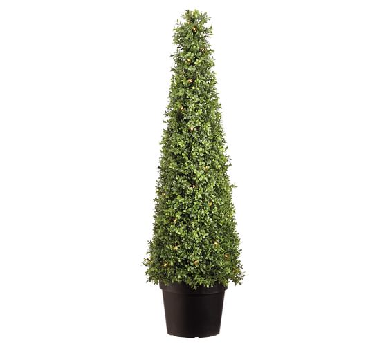 Faux Boxwood Cone Tree With Led Lights, Outdoor Lighted Faux Trees
