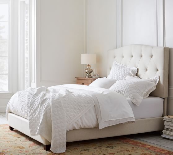 Elliot Curved Tufted Upholstered Bed, Pottery Barn Upholstered Headboard Queen