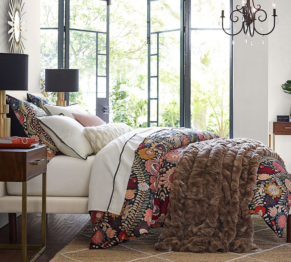 Helena Embroidered Floral Percale Patterned Duvet Cover & Sham