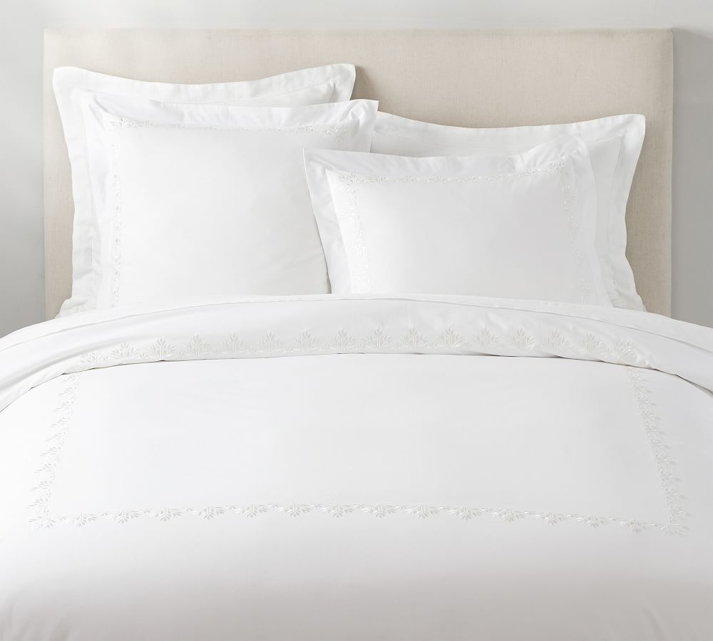 Blossom Embroidered Organic Percale Duvet Cover | Pottery Barn