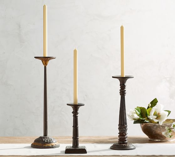Candles, Holders Set Of 2 Pottery Barn Petaluma Cast Iron Candle Stick Holders 12â€ & 18" Rare