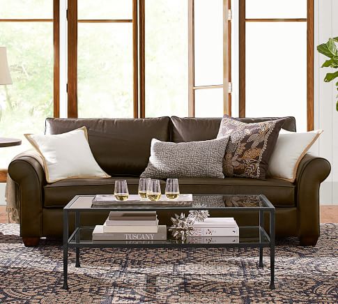 Pb Comfort Square Arm Leather Sofa, Pottery Barn Brown Leather Sofa Bed