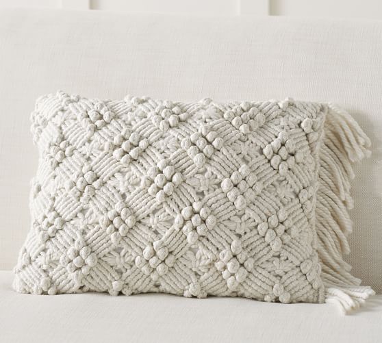 Macrame Boho Cushion Cover Boho Lumbar Throw Pillow 14x36 inch Cream Lumbar Pillow Cover Woven Body Pillow 
