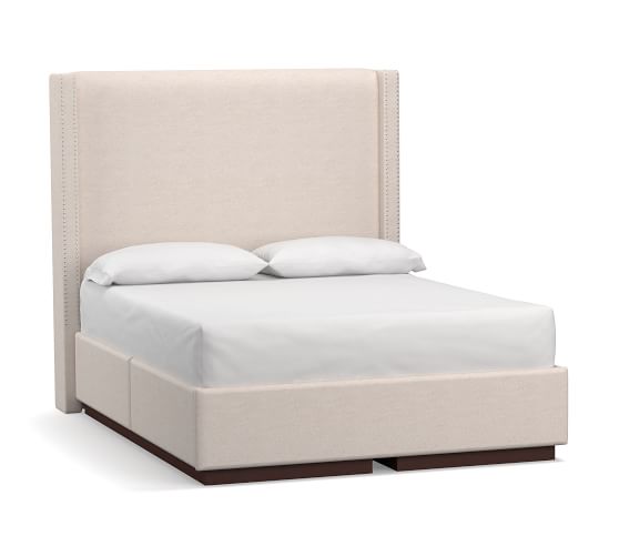 Harper Upholstered Non Tufted Tall, King Size Bed With Storage And Tall Headboard
