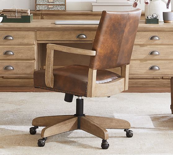 Manchester Leather Swivel Desk Chair, Wooden Swivel Desk Chair With Wheels