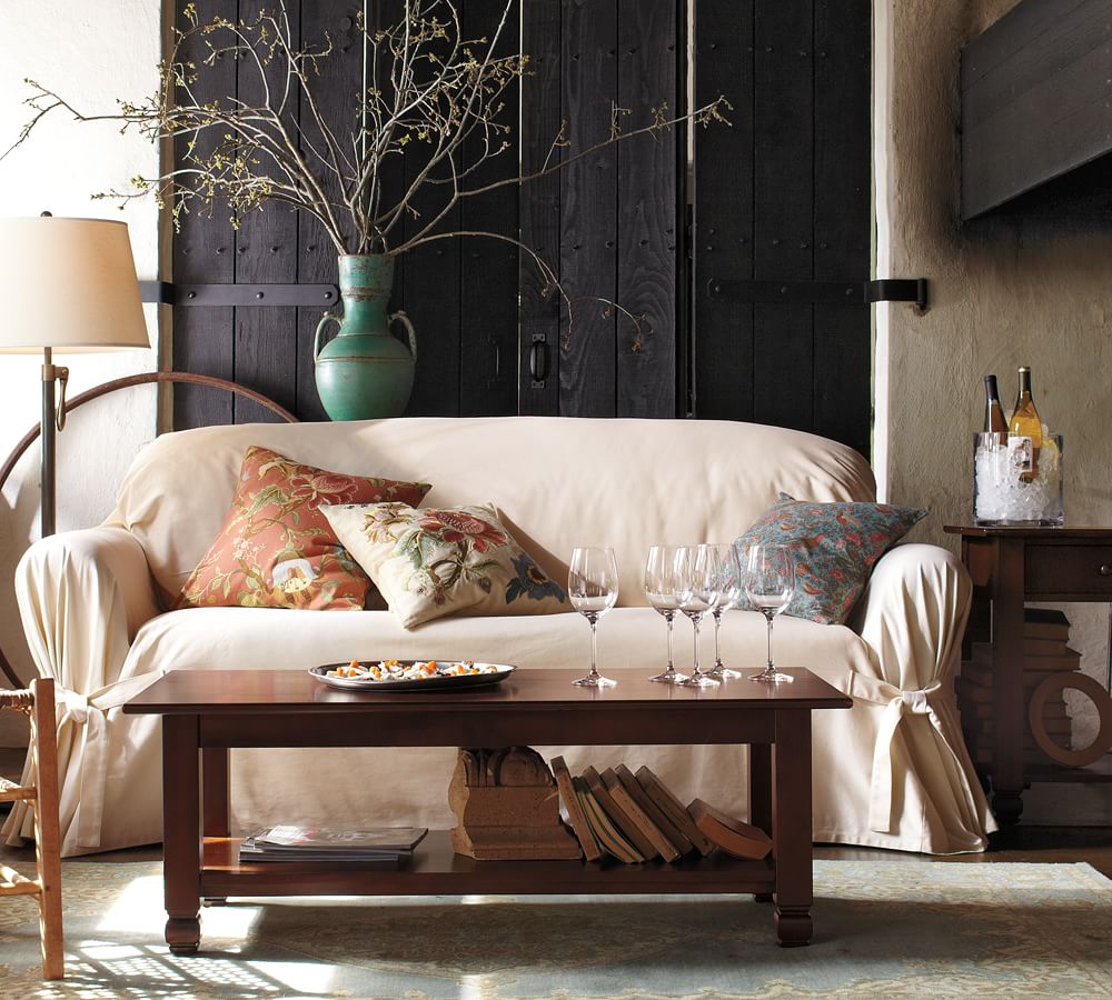 Twill TieArm LooseFit Slipcover Pottery Barn