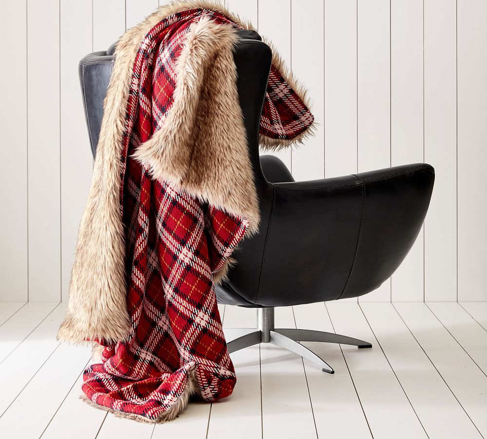 Nottingham Faux Fur Plaid Throws Pottery Barn
