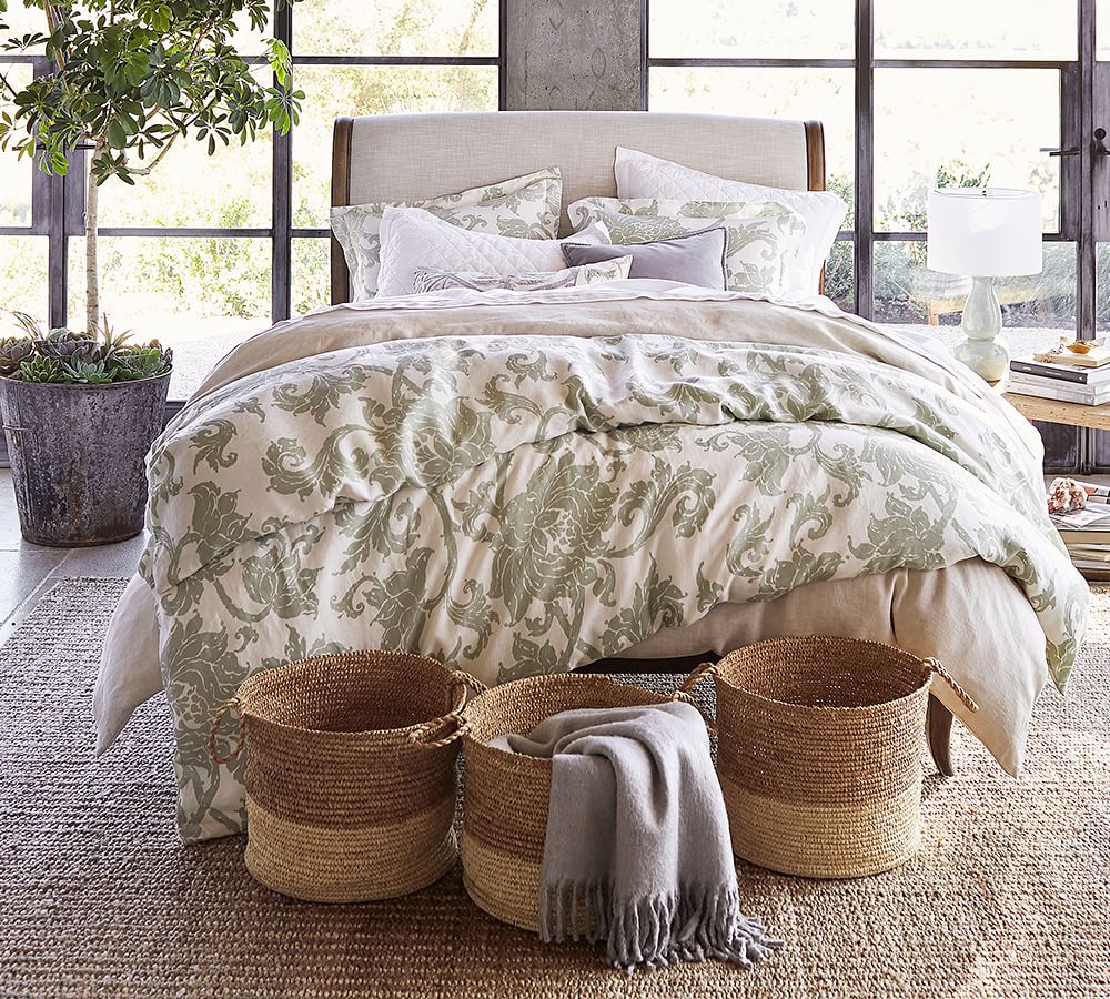 Loretta Belgian Flax Linen Patterned Duvet Cover & Sham Pottery Barn