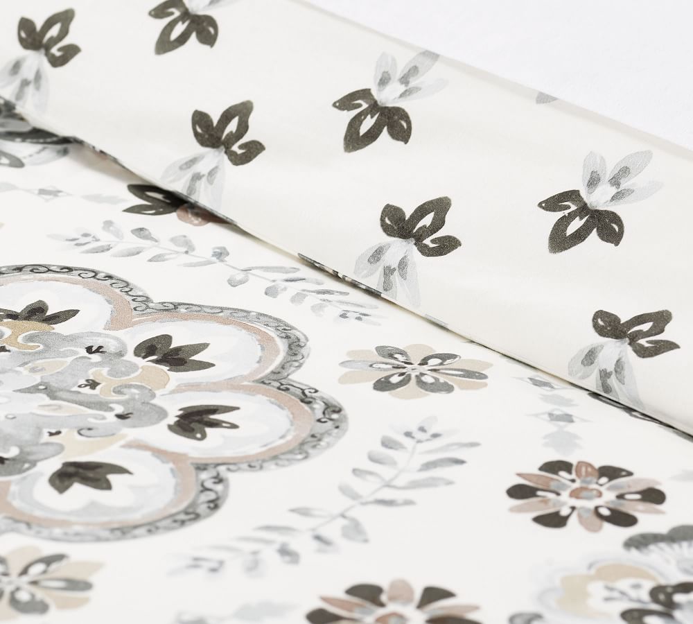 Lila Reversible Organic Percale Patterned Duvet Cover & Sham Pottery Barn