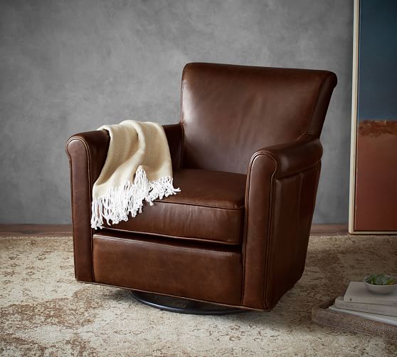 Irving Roll Arm Leather Swivel Glider, Swivel Glider Chairs For Living Room