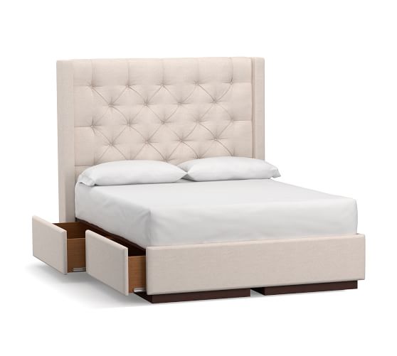 Harper Tufted Upholstered Tall Storage, Tall Headboard Beds With Storage