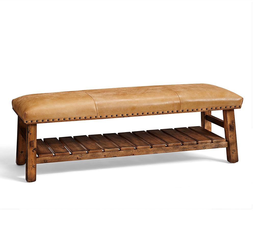 Caden Leather Bench Pottery Barn