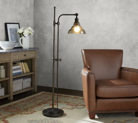 Articulating Vintage Glass Floor Lamp, Vintage Floor Lamps With Glass Shader