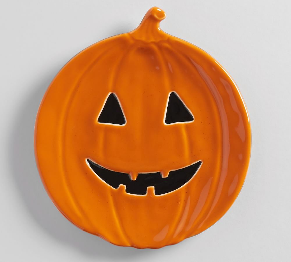 Details about   Halloween Jack-O-Lantern Plate 8.5" Pumpkin Ceramic Square Salad or Serving Dish 
