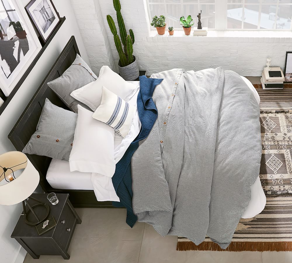 Navy Wheaton Stripe Linen Cotton Blend Patterned Duvet Cover & Sham