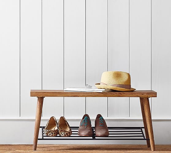 Lucy Mango Wood Shoe Rack With Bench, Small Outdoor Bench With Shoe Storage