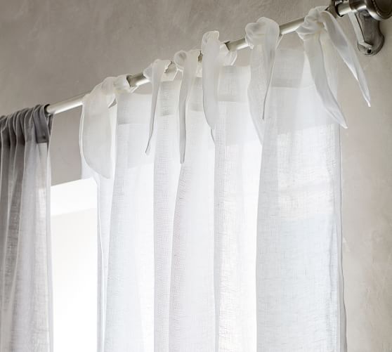 Belgian Flax Linen Tie Top Sheer, Best White Sheer Curtains