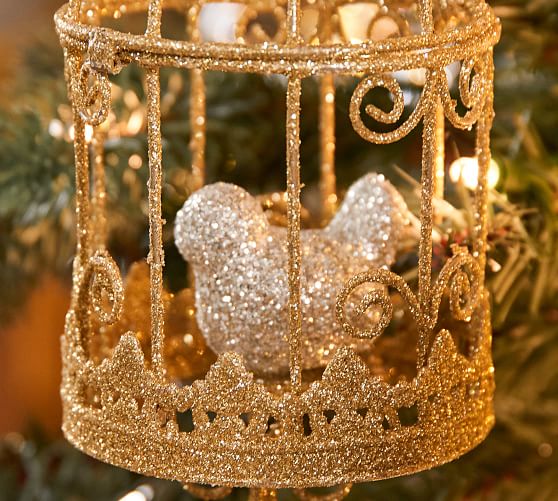 Gold Glittery Ornate Bird Cage Christmas Tree Ornament