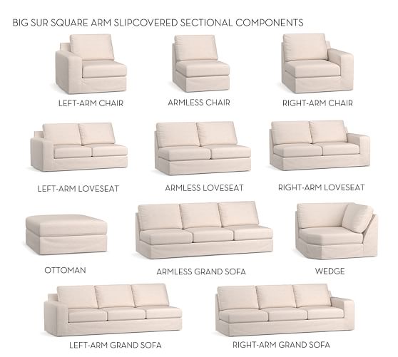 Big Sur Square Arm Sectional Component, High Arm Sofa Covers