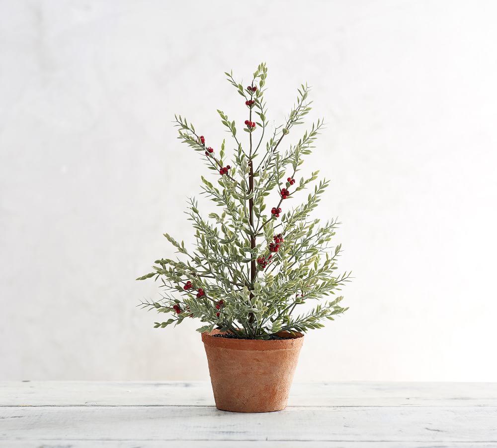 Pottery Barn Faux Potted Berry Branch Sage Topiary 