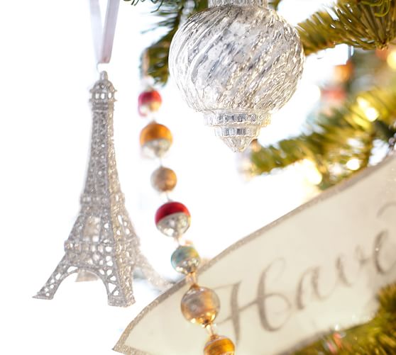 BLACK GOLD GLITTER EIFFEL TOWER CHRISTMAS TREE ORNAMENT HOLIDAY PARIS DECOR NEW! 