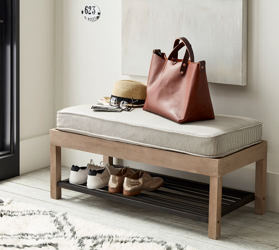 Lucy Mango Wood Steel Storage Bench, Shoe Storage Bench For Small Entryway
