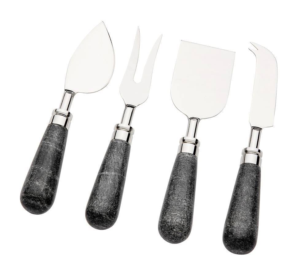 Thirstystone Set of 3 Black & White Marble Handled Cheese Knives 