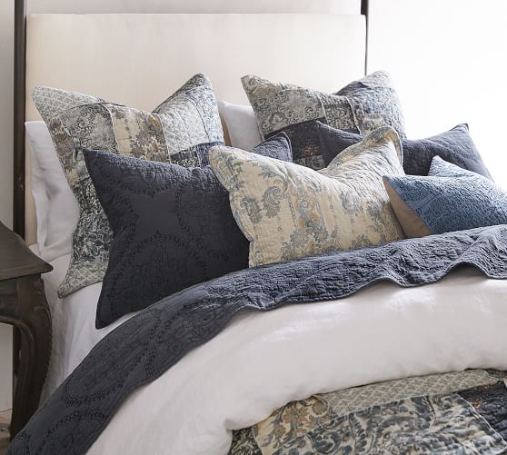 Pottery Barn Foundations Organic Quilted Sham Scalloped Patchwork Euro NEW 
