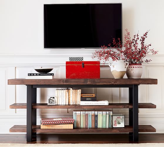 Griffin 70 Reclaimed Wood Media, Metal And Wood Tv Console Table