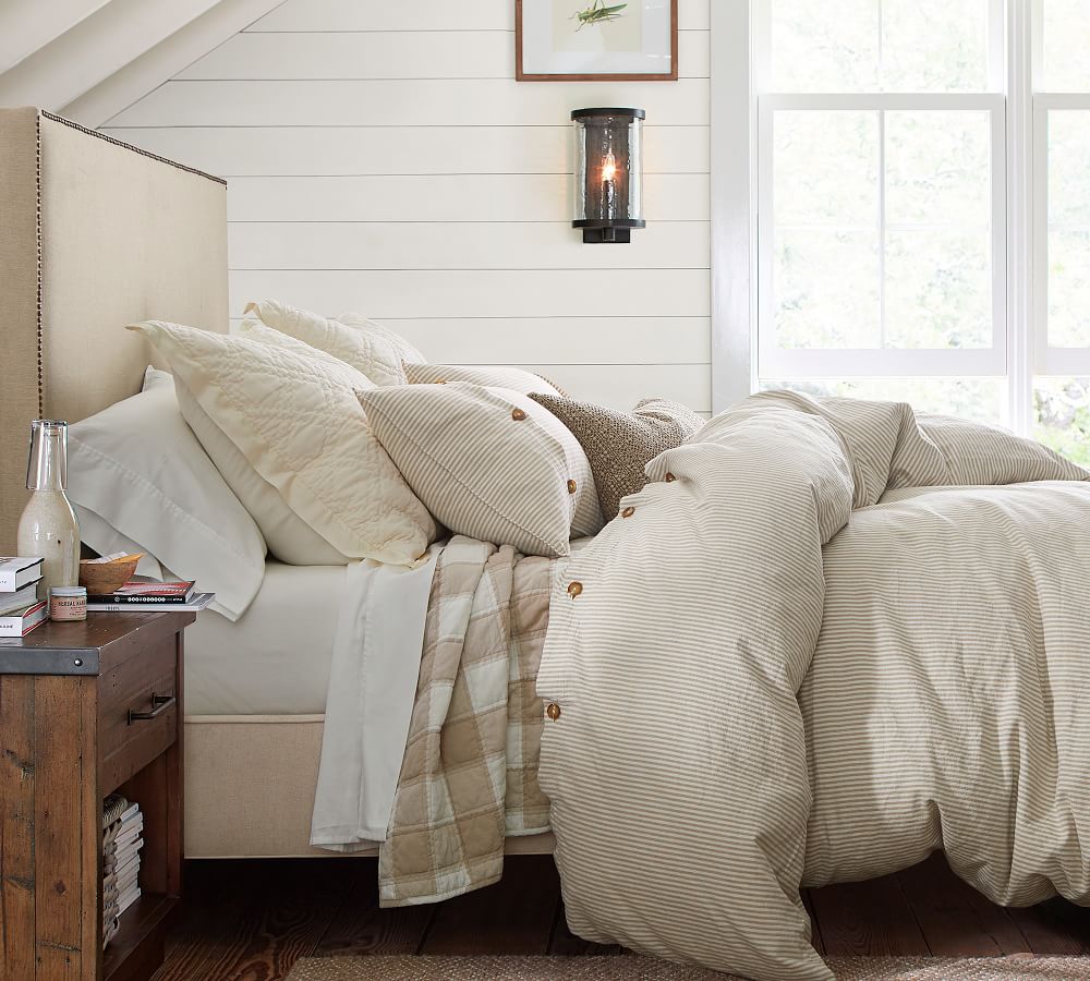 Flax Wheaton Stripe Linen Cotton Blend Patterned Duvet Cover & Sham