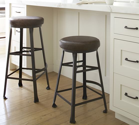 Decker Leather Seat Bar Stool Pottery, Wooden Bar Stools With Leather Seats