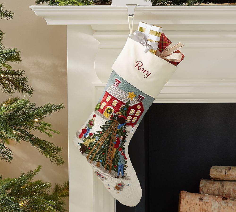 Whimsical Crewel Embroidered Stocking - Tree Trimming | Pottery Barn