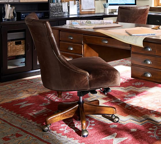 Hayes Tufted Leather Swivel Desk Chair, Leather Office Desk Chair With Wheels
