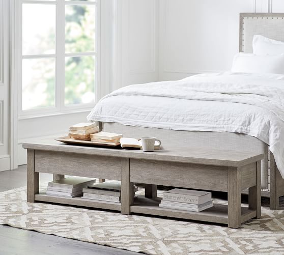 Farmhouse Storage Bench Bedroom, What Size Bench For End Of King Bed