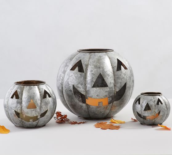 Glass Jack O Lantern votive candle holder set of 3 Pumpkin lantern 