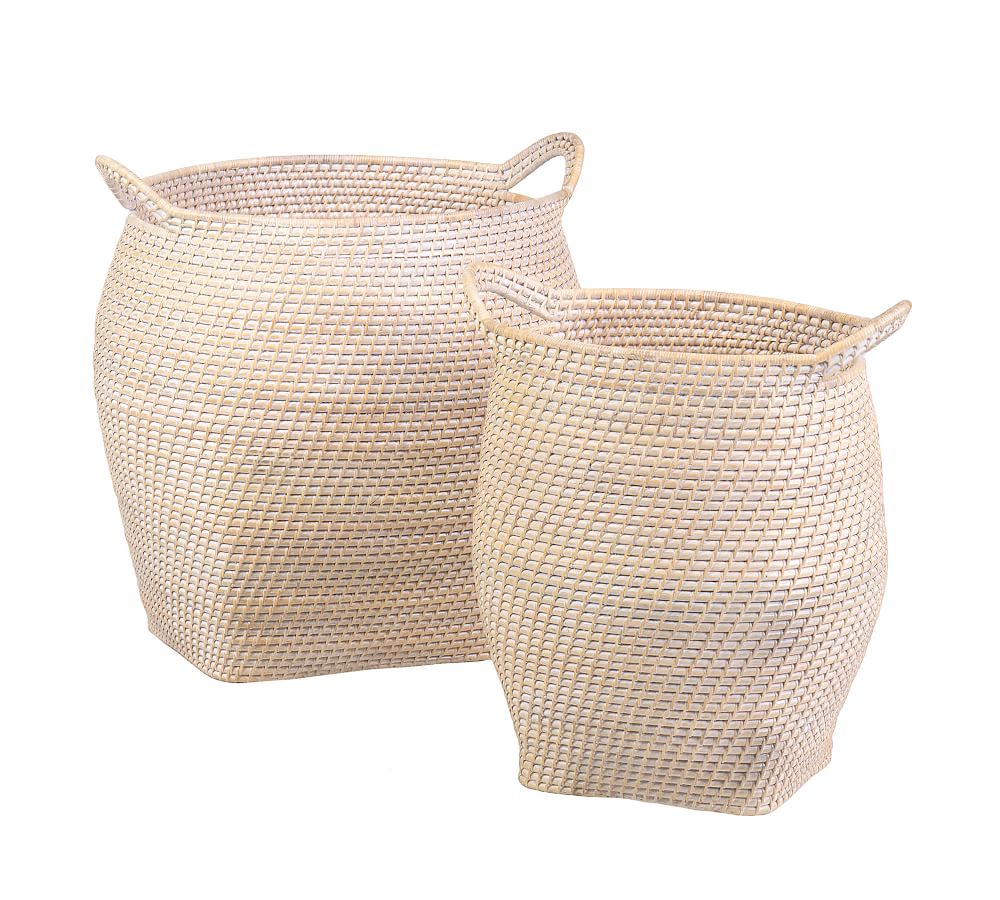 Honore Whitewash Woven Baskets Set of 2 Storage Basket Pottery Barn