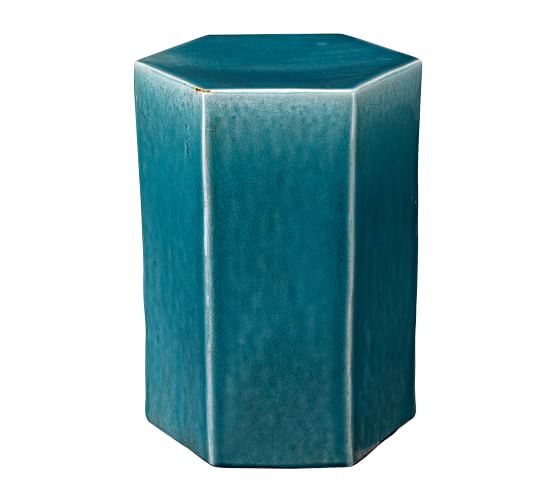 Croft Ceramic Outdoor Side Table, Teal Blue Side Table