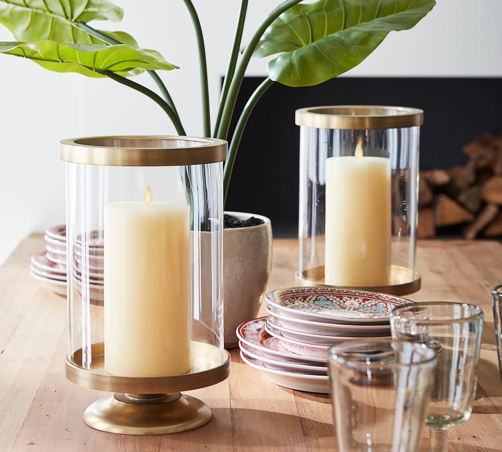 Chester Brushed Brass Hurricane | Candle Holder | Pottery Barn