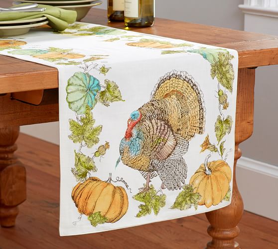 Farmhouse Table Runner Fall Decor 60 Turkeys Table Runner Thanksgiving Table Runner