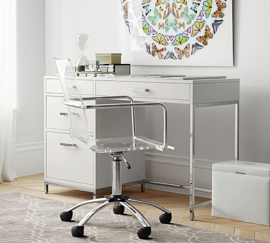 Paige Acrylic Swivel Desk Chair, Gray Acrylic Desk Chairs