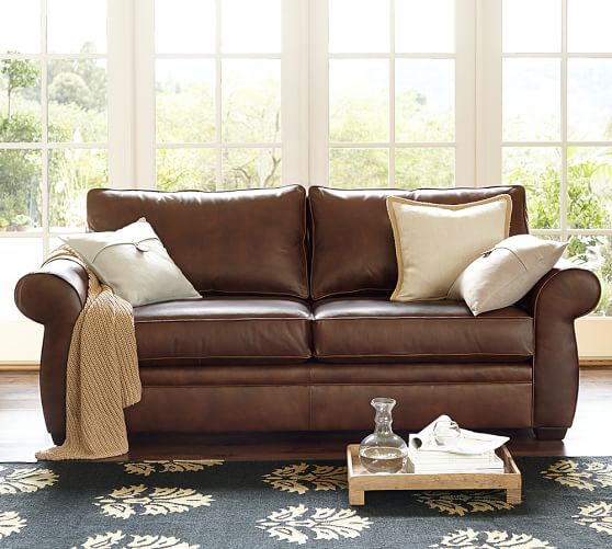 Pearce Roll Arm Leather Sofa Pottery Barn, Leather Sofa With Non Removable Cushions