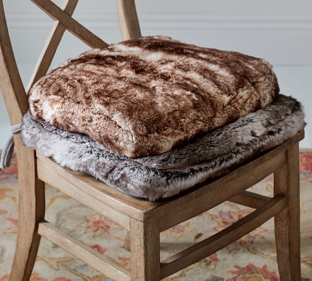 PB Classic Faux Fur Wooden Dining Chair Cushion Pottery Barn