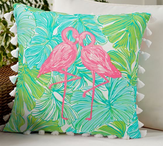 a Pair Lilly Pulitzer's Color Me Coral Feather/Down Pillows