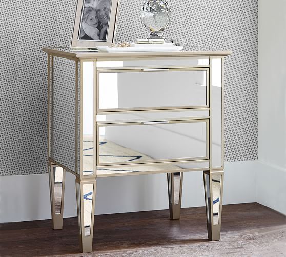 Park 24 Mirrored Nightstand Pottery Barn, Mirrored Bedside Table Setup