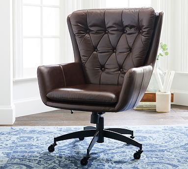 Wells Leather Swivel Desk Chair, Leather Swivel Chair Office